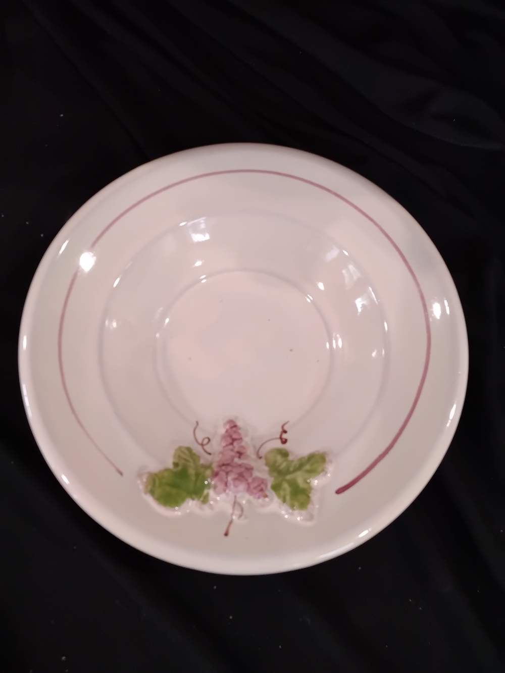 Studio Barse White Ceramic Plate with Pink Grape Motif and Green Leaves